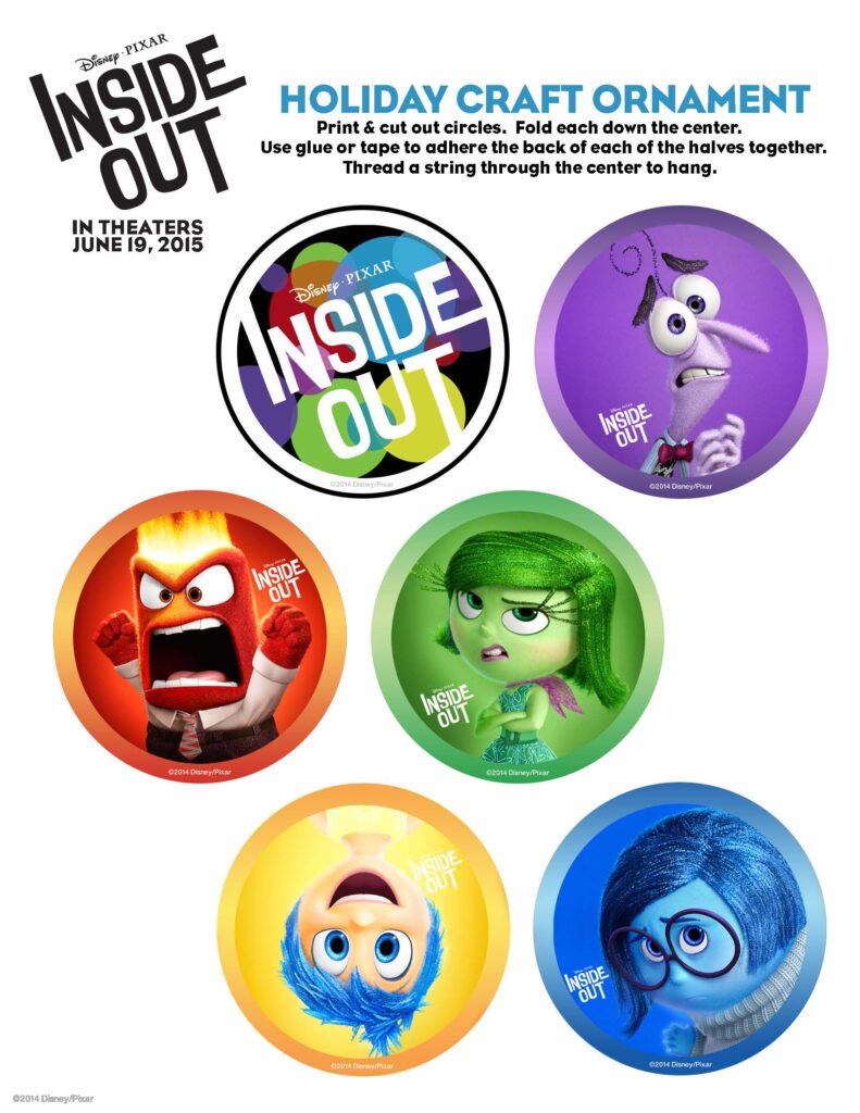 Inside Out Holiday Ornament Activity Sheets
