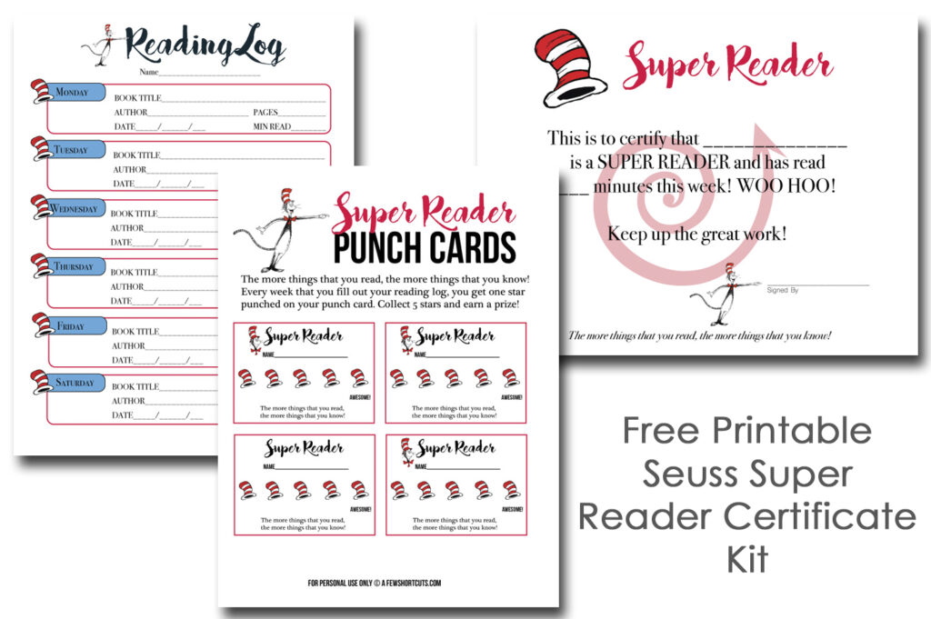 Free Printable Seuss Super Reader Certificate Kit 