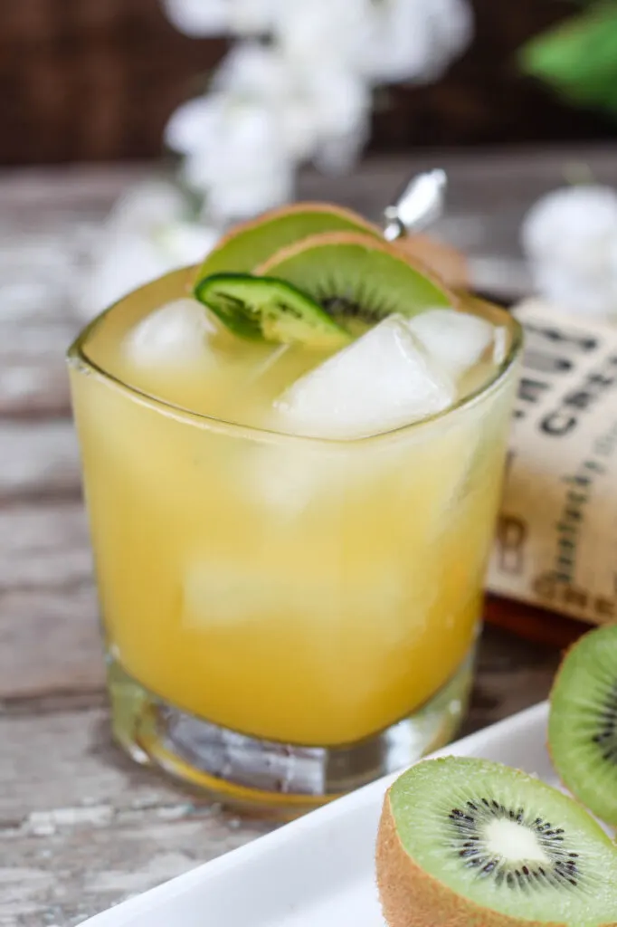 Take your taste buds on a trip to the islands with this Spicy Tropical Bourbon Cocktail, boasting with the flavors of grapefruit, pineapple, and fresh kiwi.