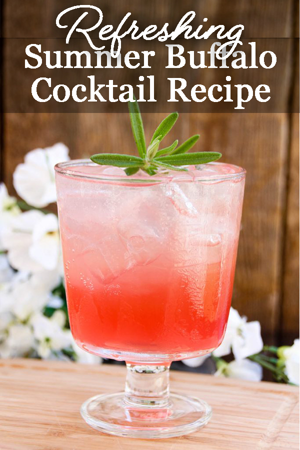 The soft and sweet flavors of bourbon bounce off the tart cranberry lemonade in this summer Buffalo Cocktail recipe you are sure to love! Pair this delicious cocktail with your favorite summer recipe like a summer jambalaya or a light and refreshing wedge salad with smokey bacon and dill dressing, even a rich and decadent chocolate Torte.