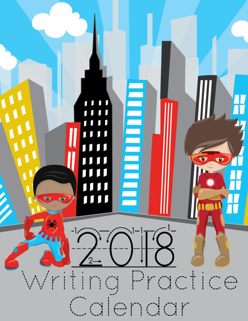 Free Printable 2018 Calendar - Super Hero Boys & Girls