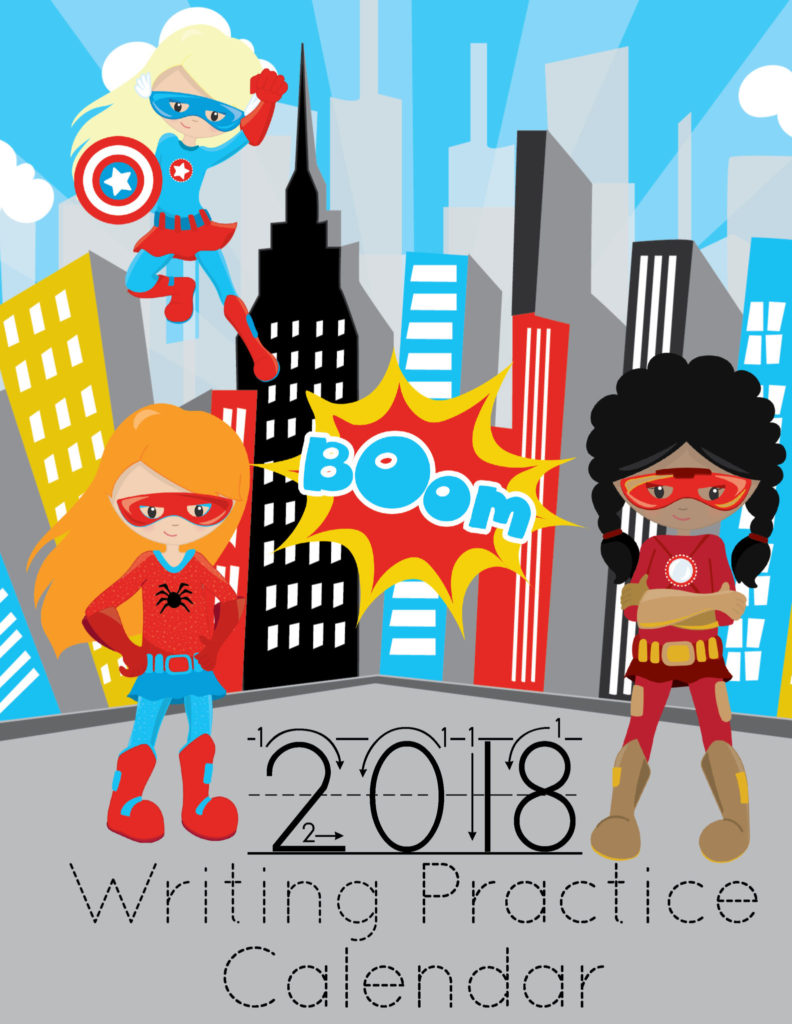 Free Printable 2018 Calendar - Super Hero Boys & Girls