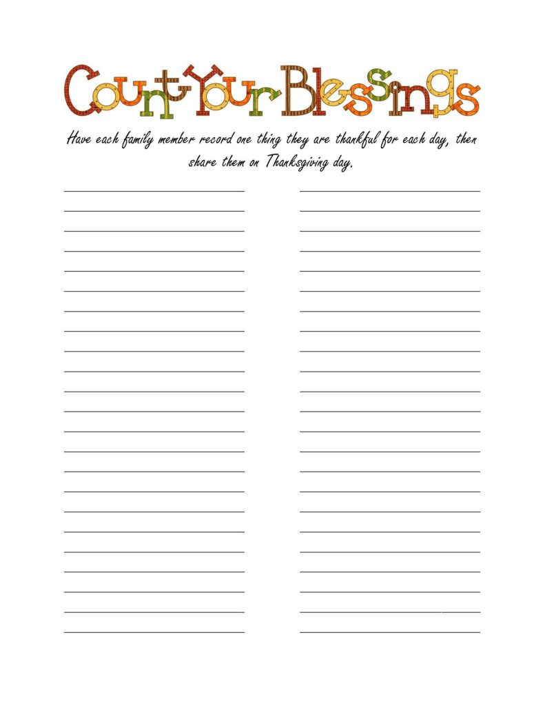 Count Your Blessings Free Printable