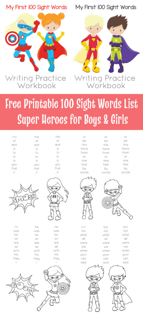 Free Printable 100 Sight Words List - Super Heroes for Boys & Girls