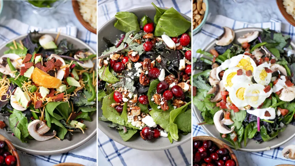 3 Easy Salad Recipes 1 Making a delicious salad any time of day is easier than you think. Check out these 3 easy salad recipes, Cranberry & Pecan, Hearty Veggie & Citrus, and our popular Power Salad, perfect for brightening up any meal.