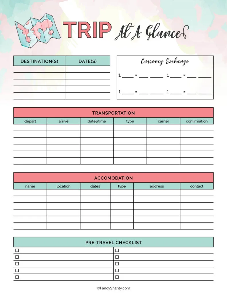 Free Printable Travel Planner