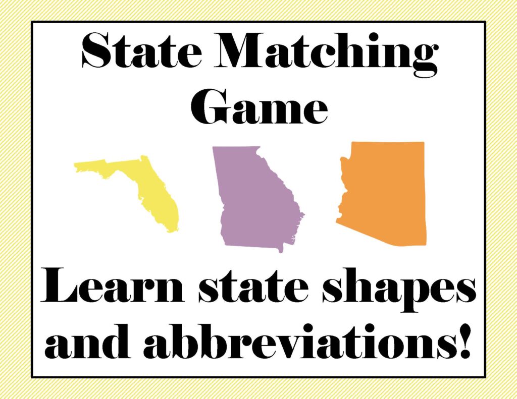 Free Printable U.S. State Matching Game