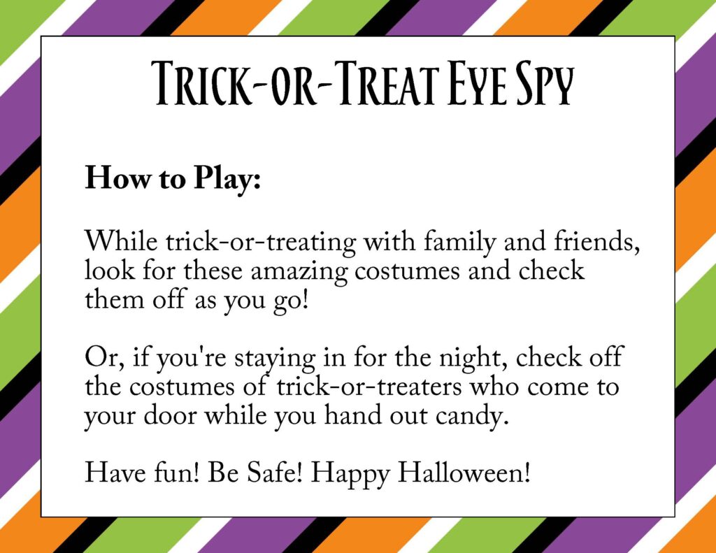 Free Printable Halloween Trick or Treat Eye Spy Game