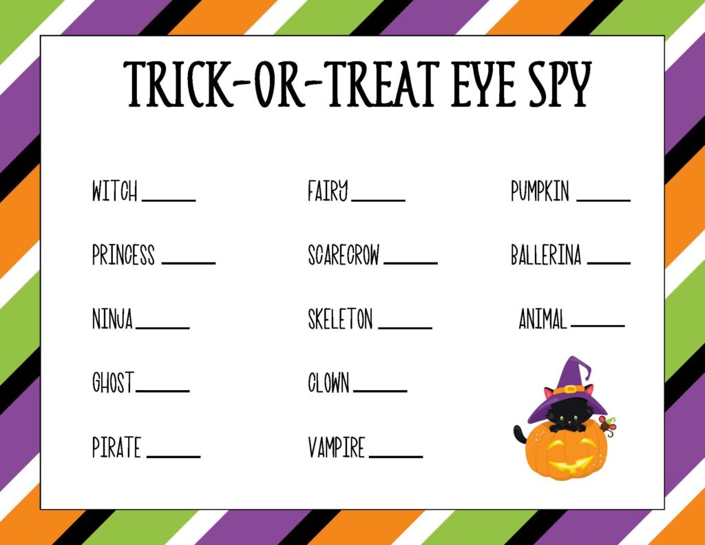 Free Printable Halloween Trick or Treat Eye Spy Game