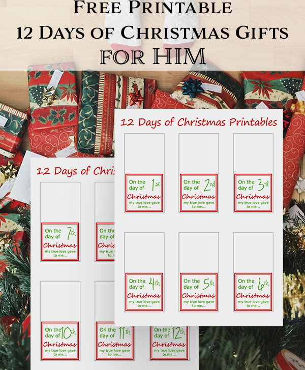 Celebrate the 12 Days of Christmas with this free printable--12 days of Christmas gifts for him gift tags (+ gifting ideas).