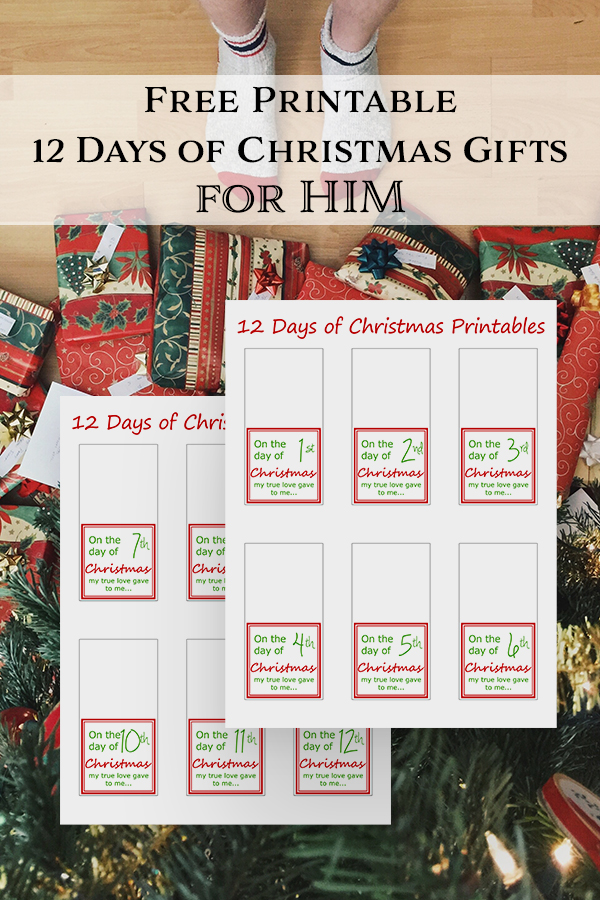 Celebrate the 12 Days of Christmas with this free printable--12 days of Christmas gifts for him gift tags (+ gifting ideas).