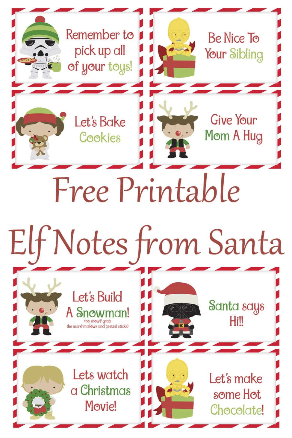 Keep the holidays positive and stress free with these free printable, Star Wars themed, Elf Notes from Santa.