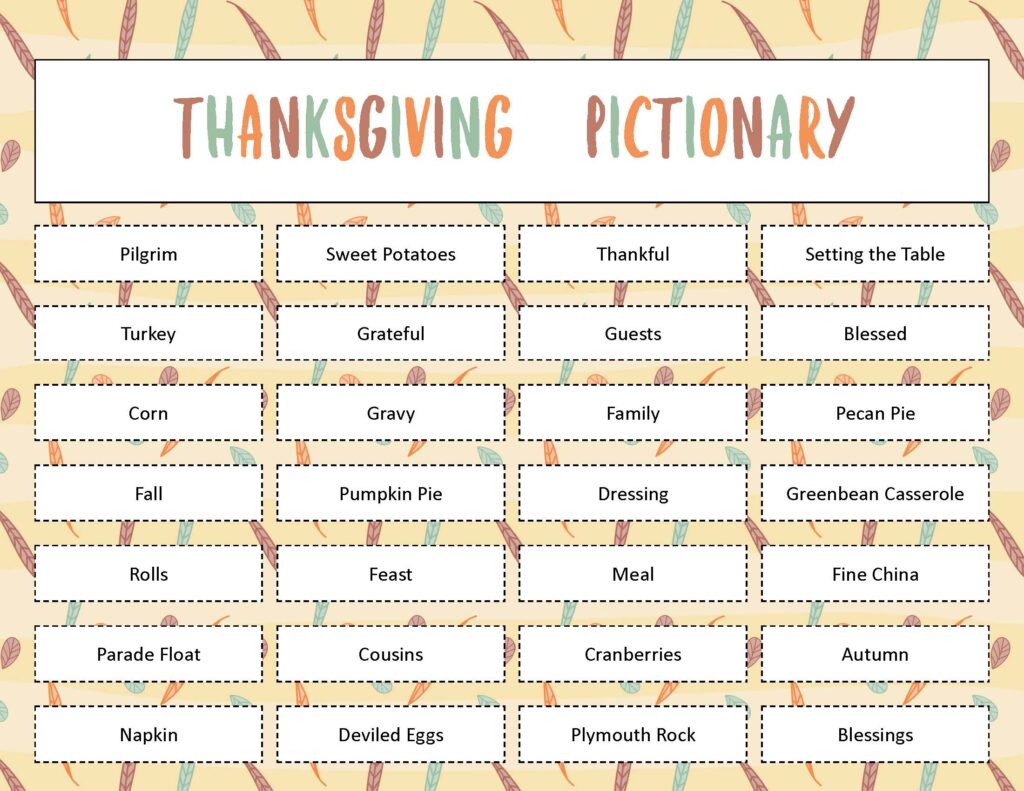 Free Printable Thanksgiving Pictionary Game: Fun for the Whole Family