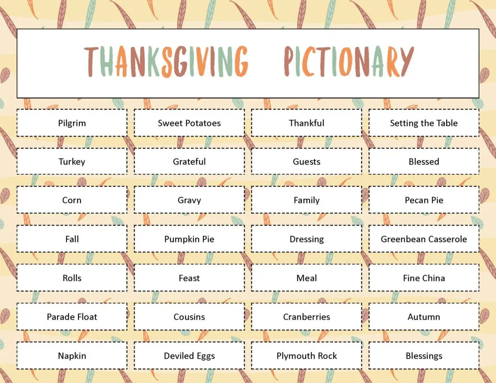 Thanksgiving Pictionary Game - FREE Printable