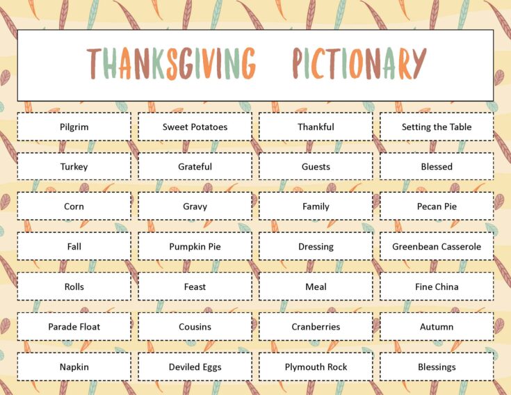 Free Printable Thanksgiving Pictionary Game: Fun For The Whole Family ...