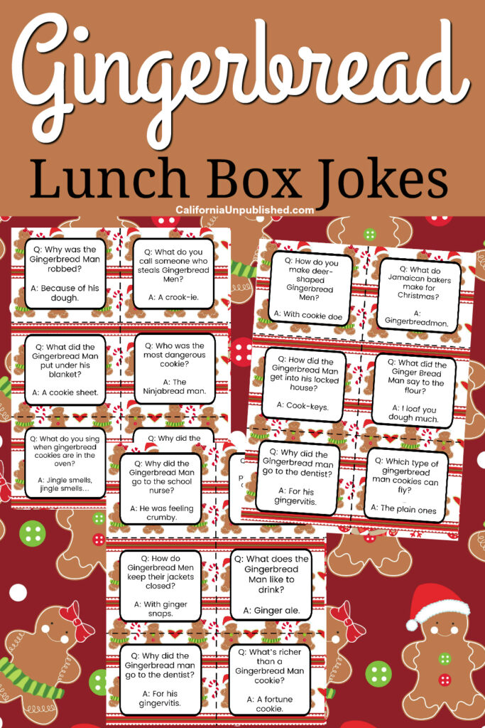 Add add a little merriment to your kids' holiday season with this cheerful set of free printable gingerbread man lunch box notes.