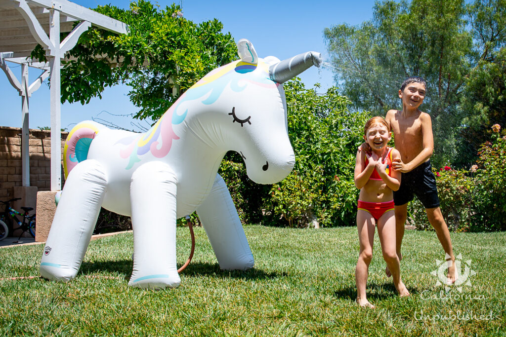 Unicorn Sprinkler - Backyard Family Staycation Ideas 