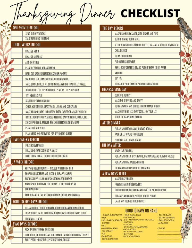 Free Printable Thanksgiving Dinner Checklist