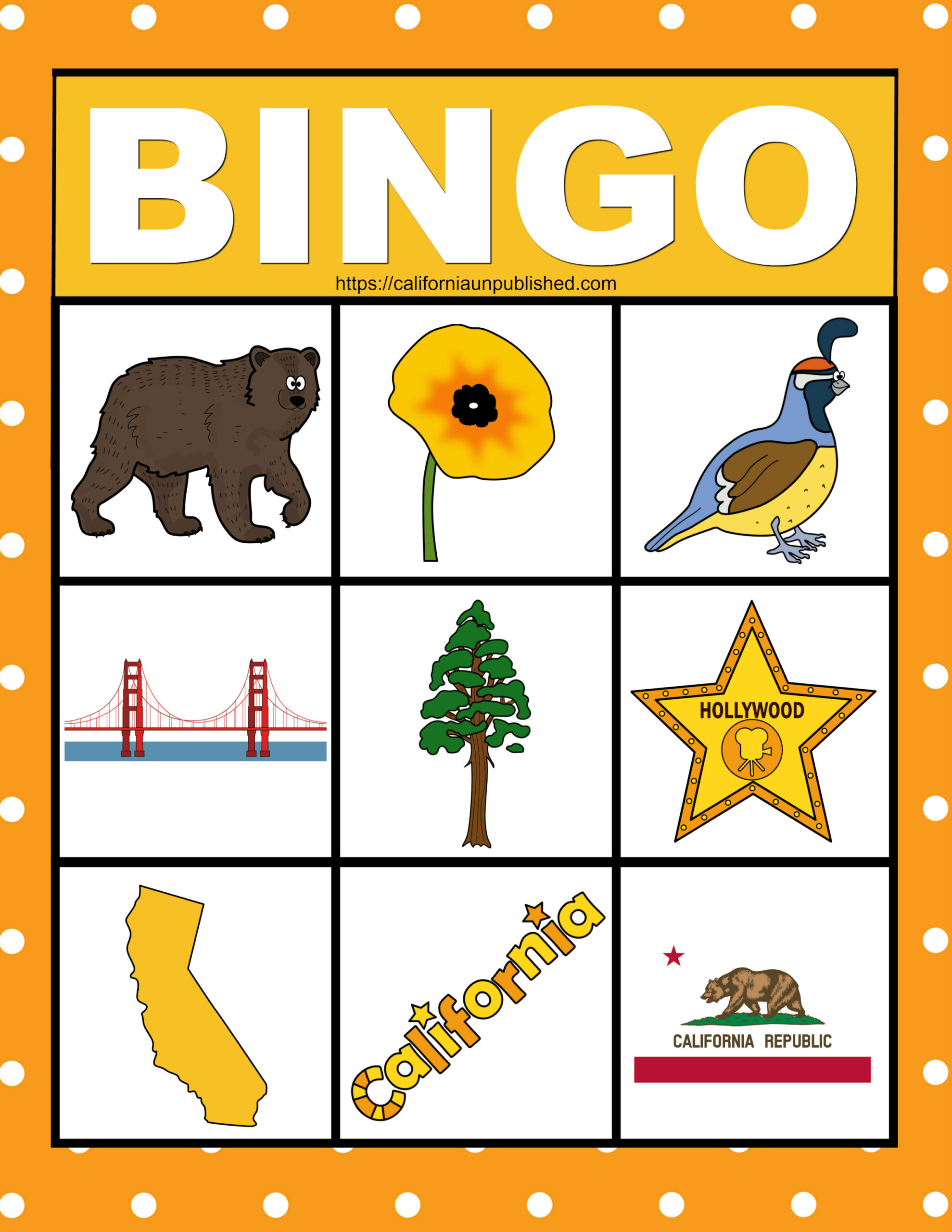 California Themed Free Printable Bingo Game: Fun for the Whole Family!