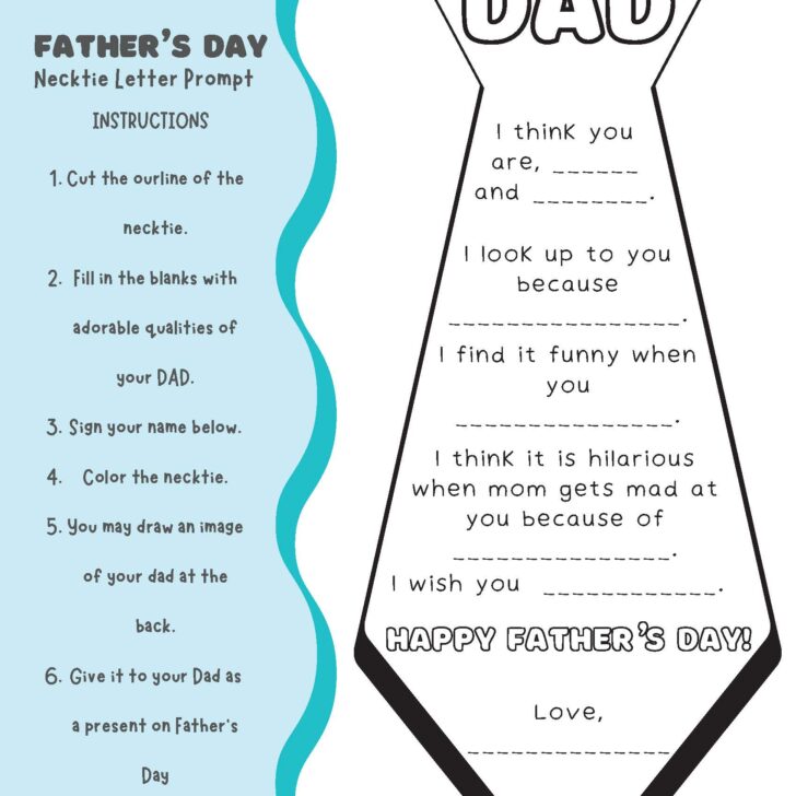 Free Printable Father's Day Writing Prompt Ideas for Kids to Express Love