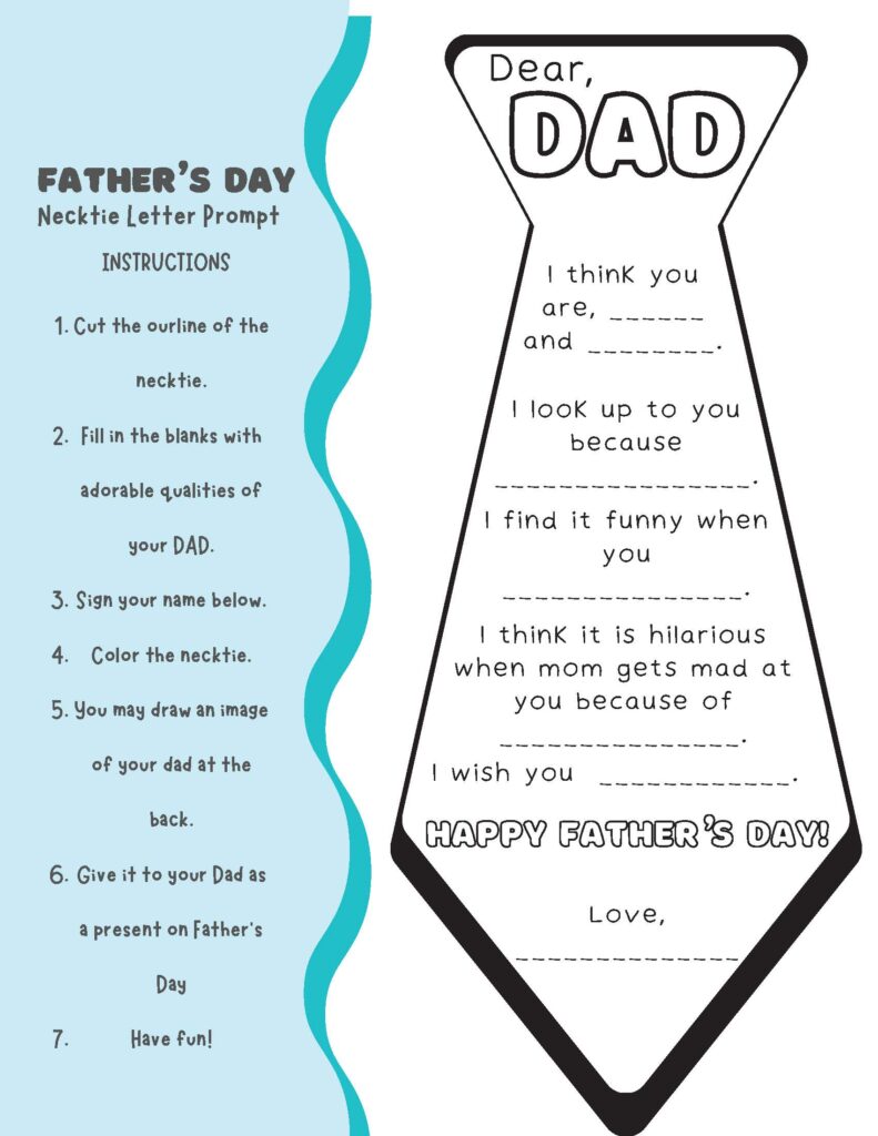 Free Printable Father's Day Writing Prompt Ideas for Kids to Express Love